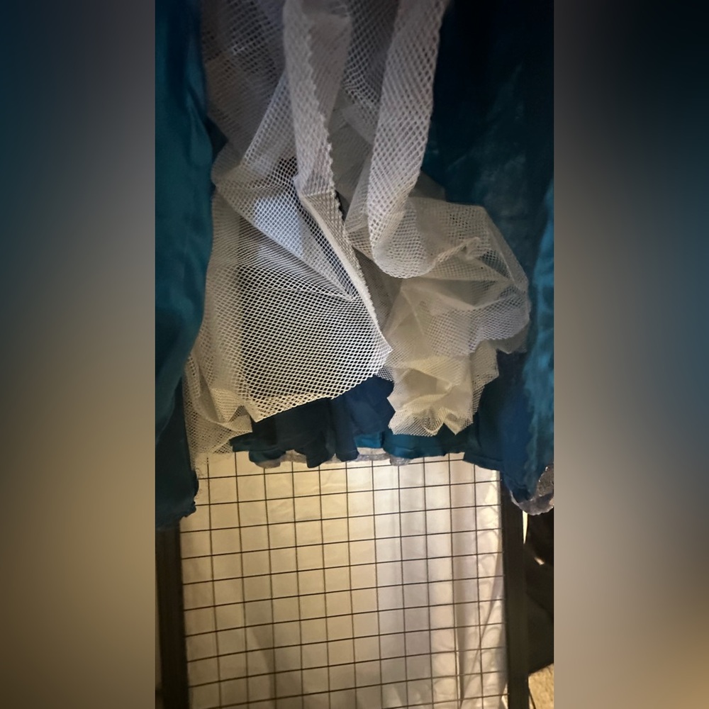Custom Prom dress (Silver Lace with Teal/Blue lining, mesh top, and petticoat) - Picture 6 of 10